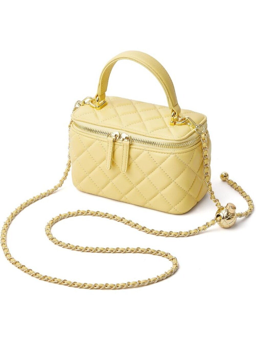 Women's Yellow Small Leather Purse Quilted Mini Box Chain Strap Crossbody Bag
